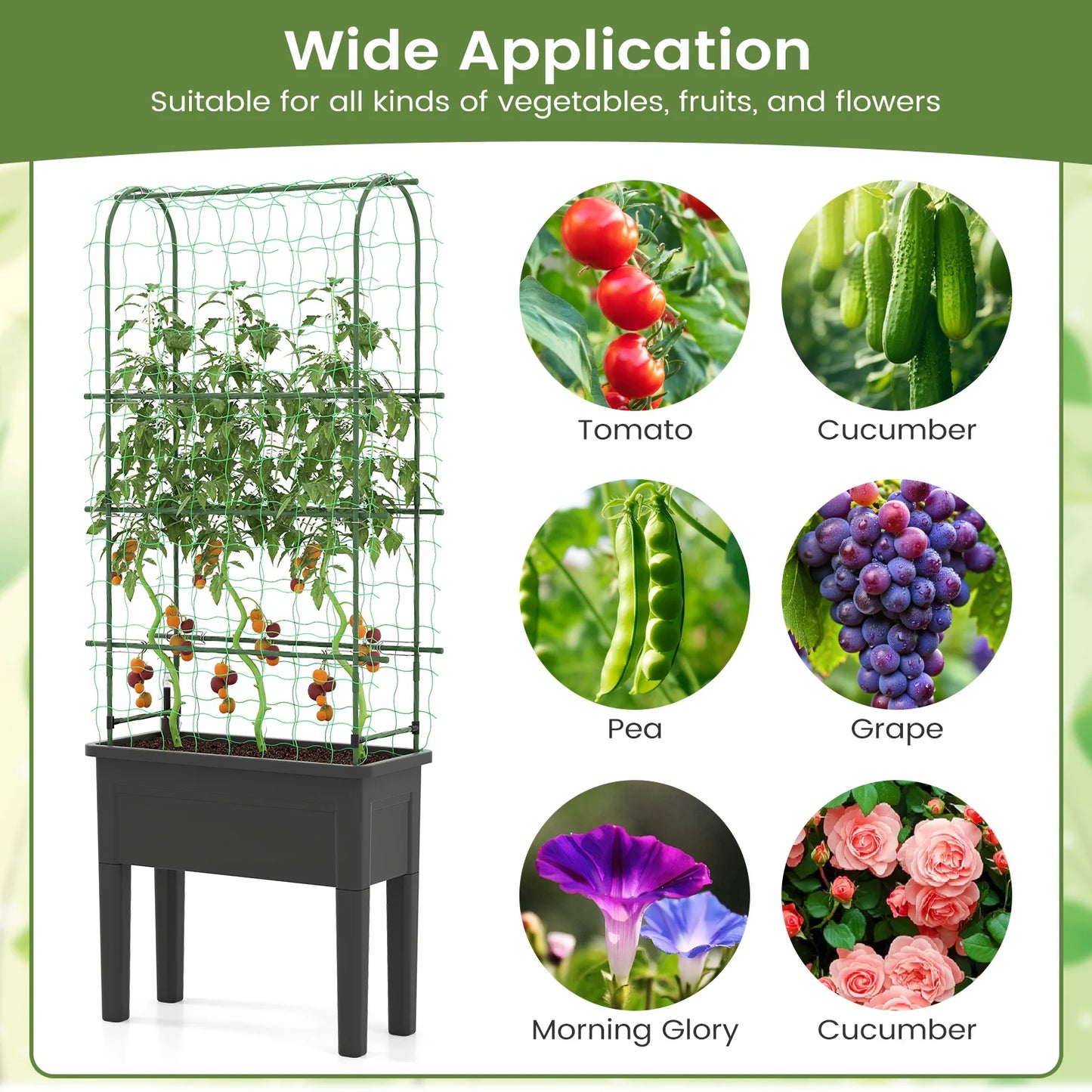 Raised Garden Bed Planter Box With Climbing Trellis Water Indicator