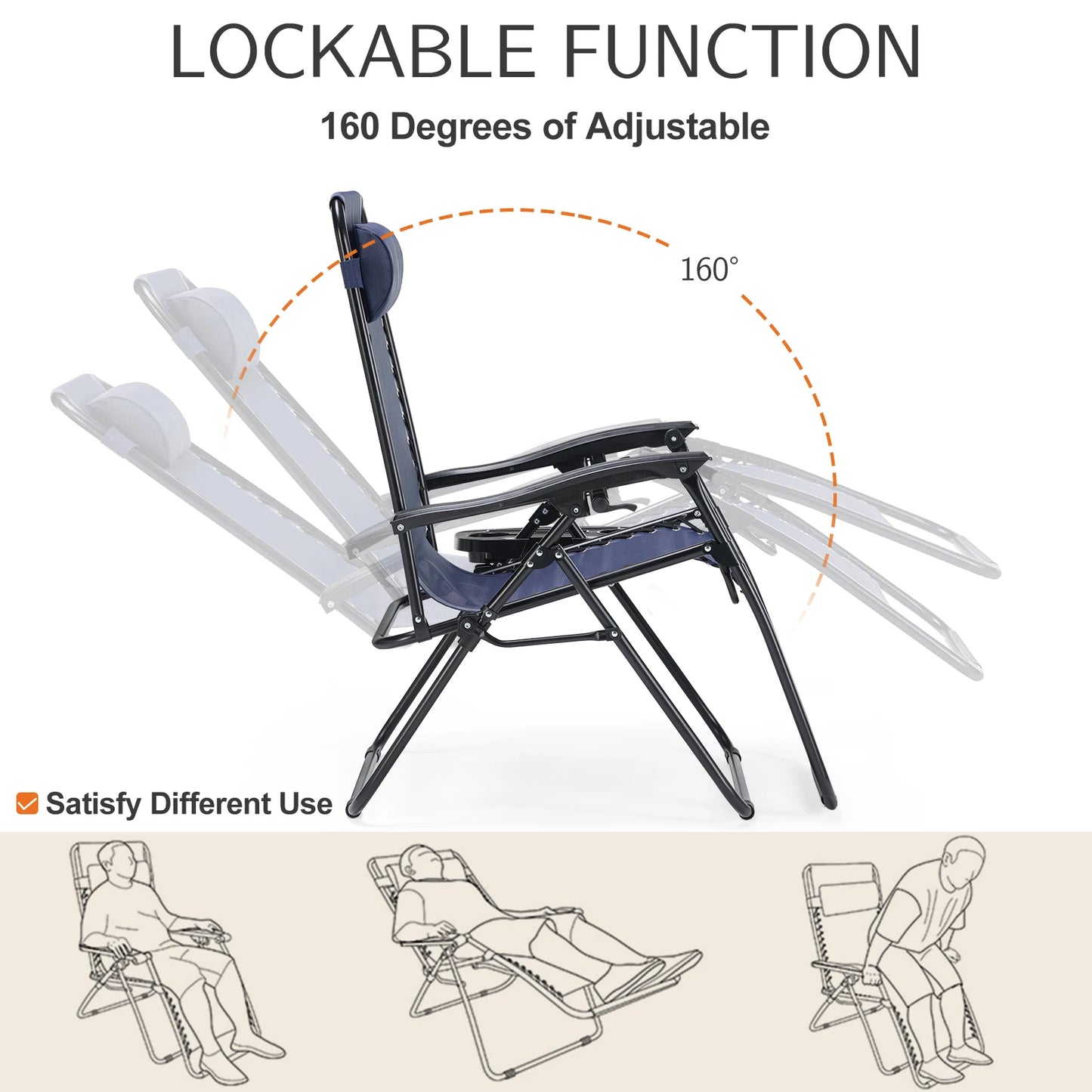 JHK Zero Gravity Portable Recliner With Cup Holder Trays