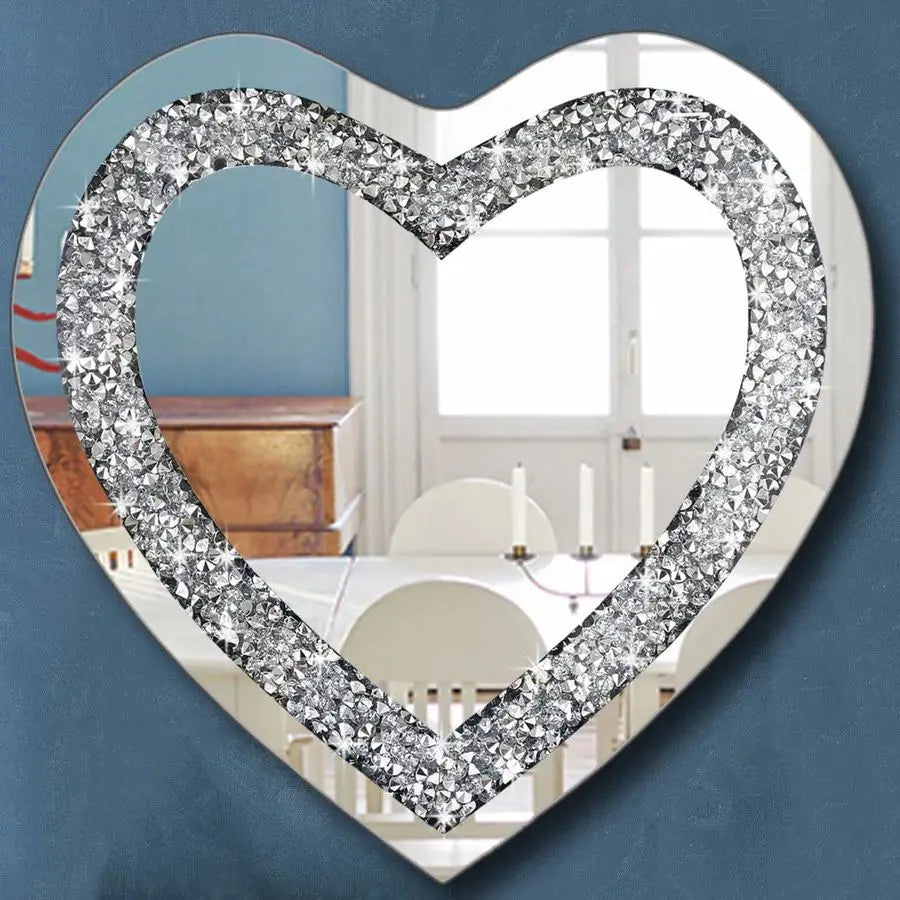 Crystal Crush Diamond Heart Shaped Silver Wall Decor Mirror Frameless