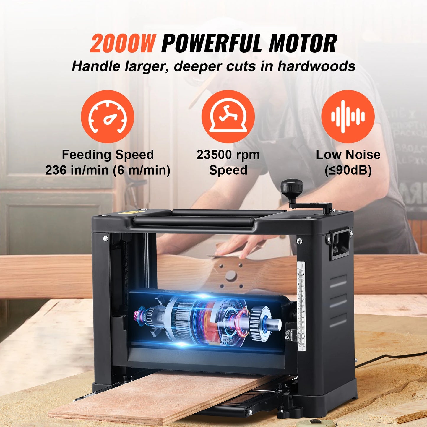 SucceBuy Thickness Planer 15-Amp 1800W Benchtop With Two-Blade