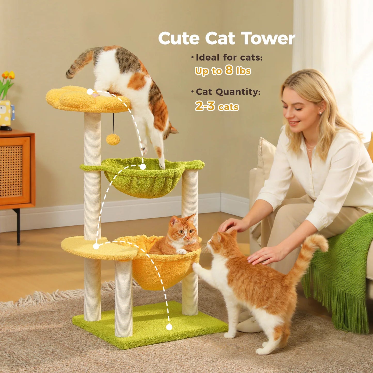 PAWZ Road Flower Cat Tree With Hammocks And Sisal Posts