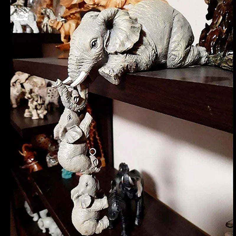 Cute Elephant Figurines 3 Piece Set Holding Baby Elephant Resin Home Decor Gift