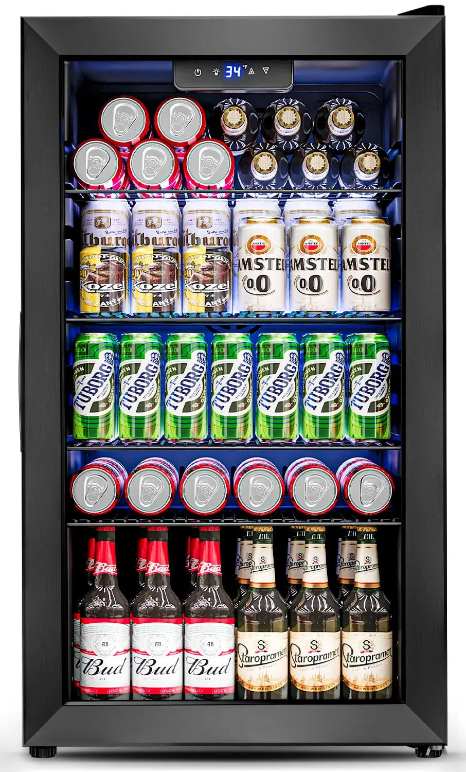 Glass Door Beverage Refrigerator With Adjustable Shelves For Home Bar