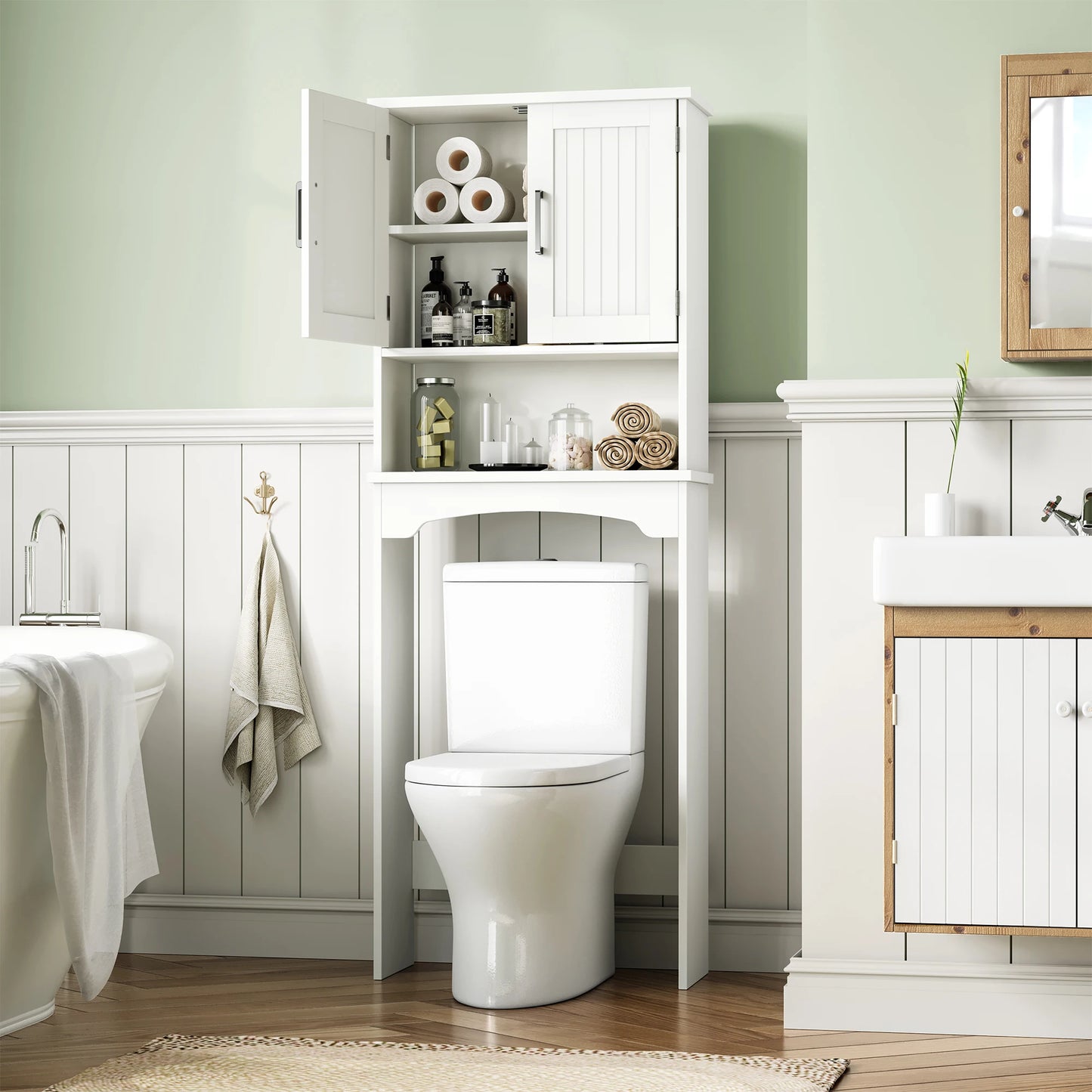 HiMISS Over The Toilet Storage Cabinet With Double Doors And Anti Tip