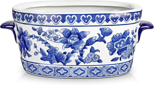 Vintage Floral Ceramic Cachepot Planter For Indoor Plants