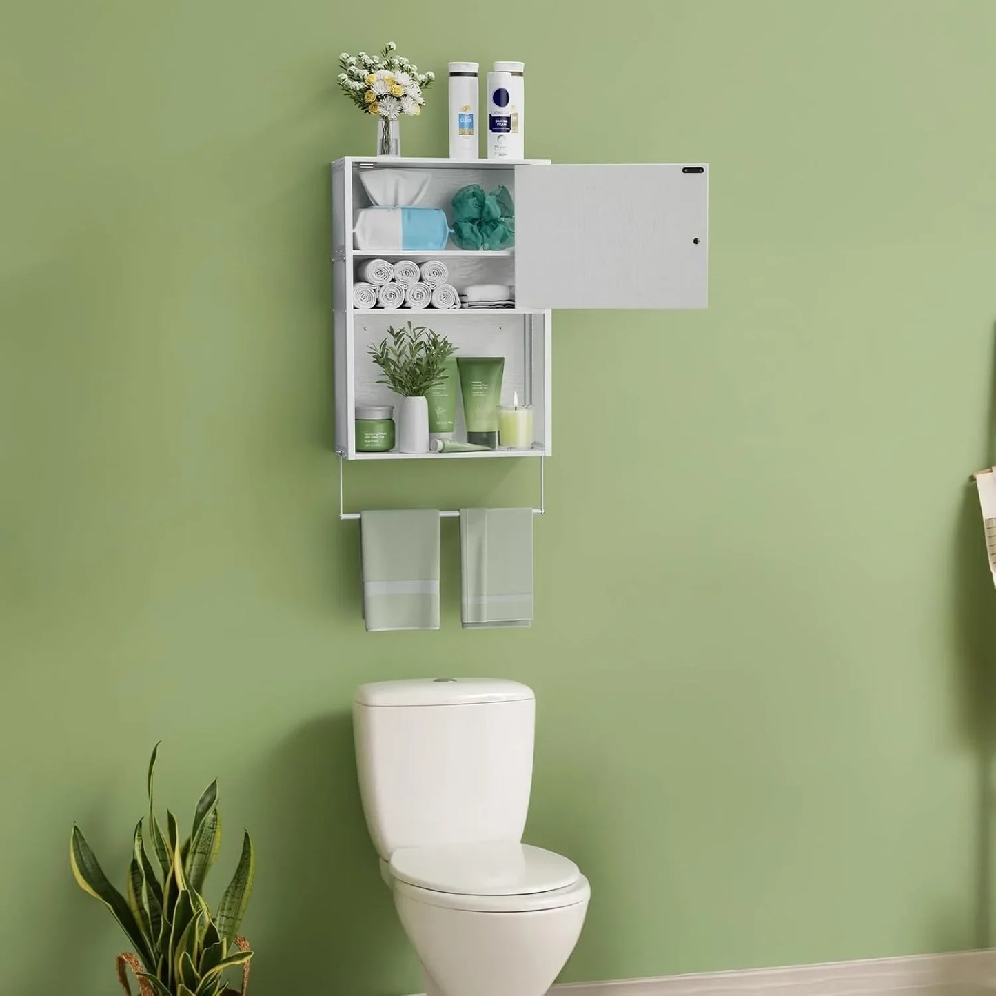 Over Toilet Bathroom Cabinet With Towel Bar And Shelves