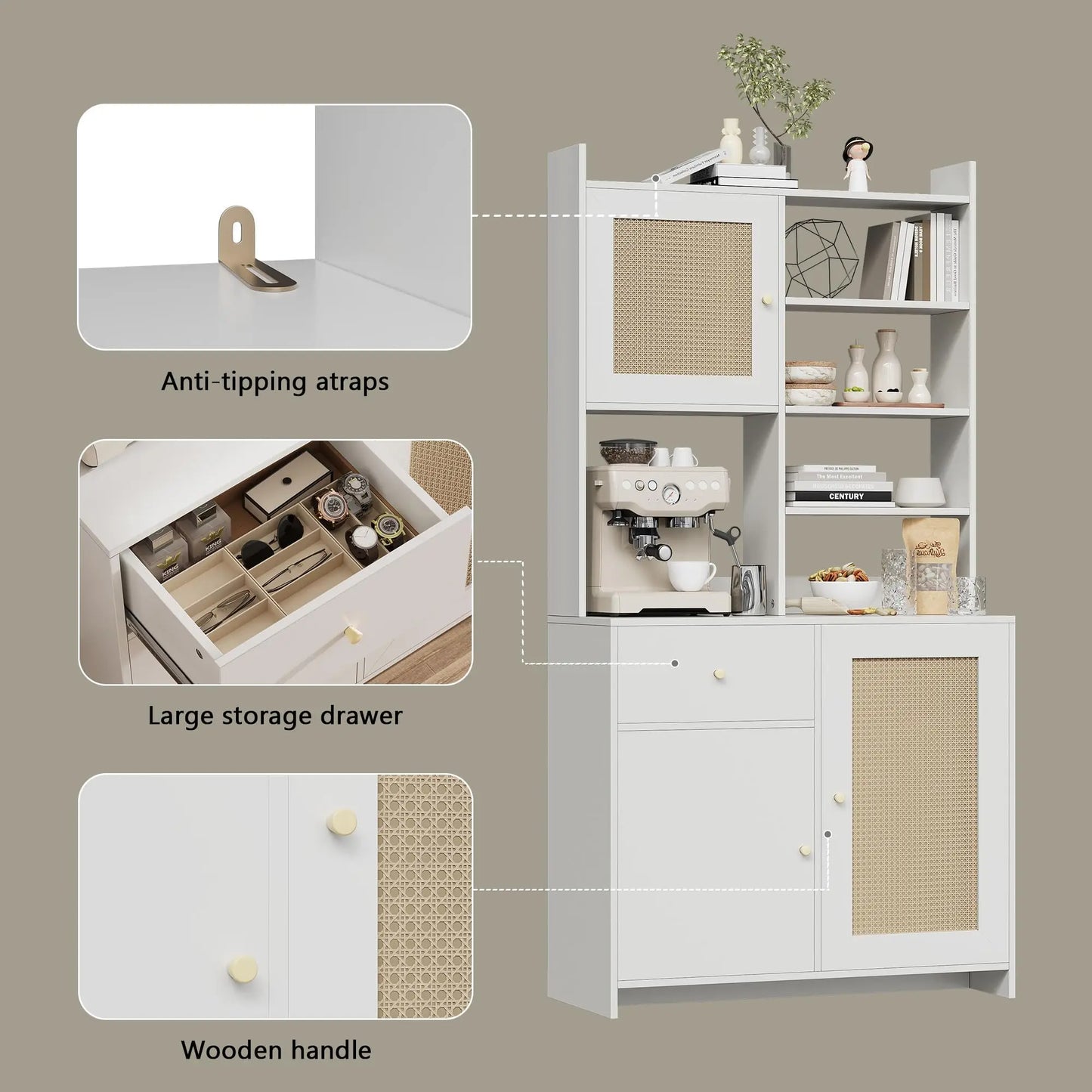 71in Kitchen Pantry Cabinet With Microwave Stand Adjustable Shelves Tall Storage Cabinet For Dining Room Living Room
