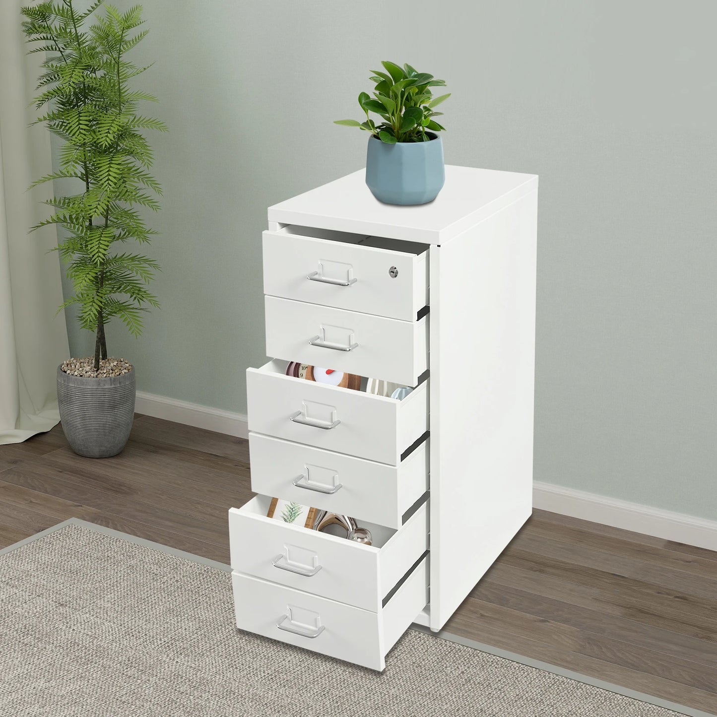 6 Drawer File Cabinet With Lock Metal Rolling Organizer For Office