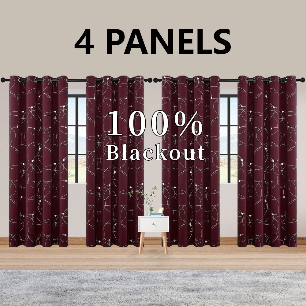 4 Piece Blackout Grommet Curtains Thermal Insulated Room Darkening