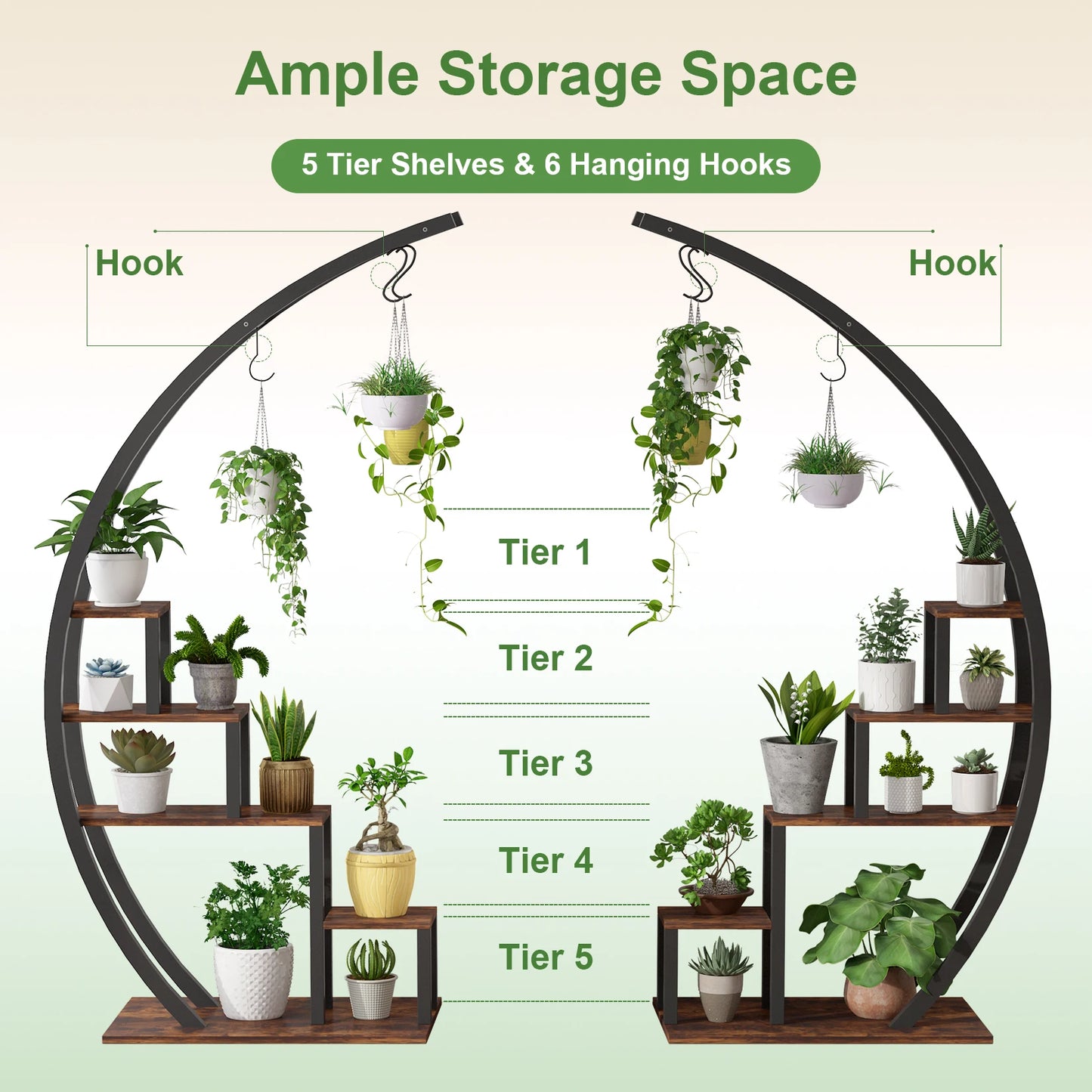 Twister.CK 5 Tier Indoor Plant Stand Half Moon Shelf Rack 2 Pack