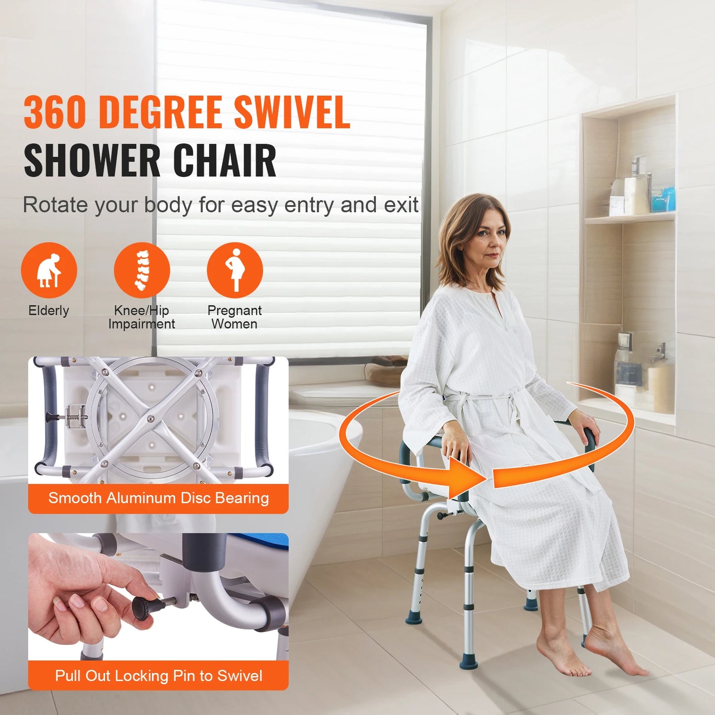 SucceBuy 360 Degree Swivel Shower Chair With Armrests And Backrest Non Slip