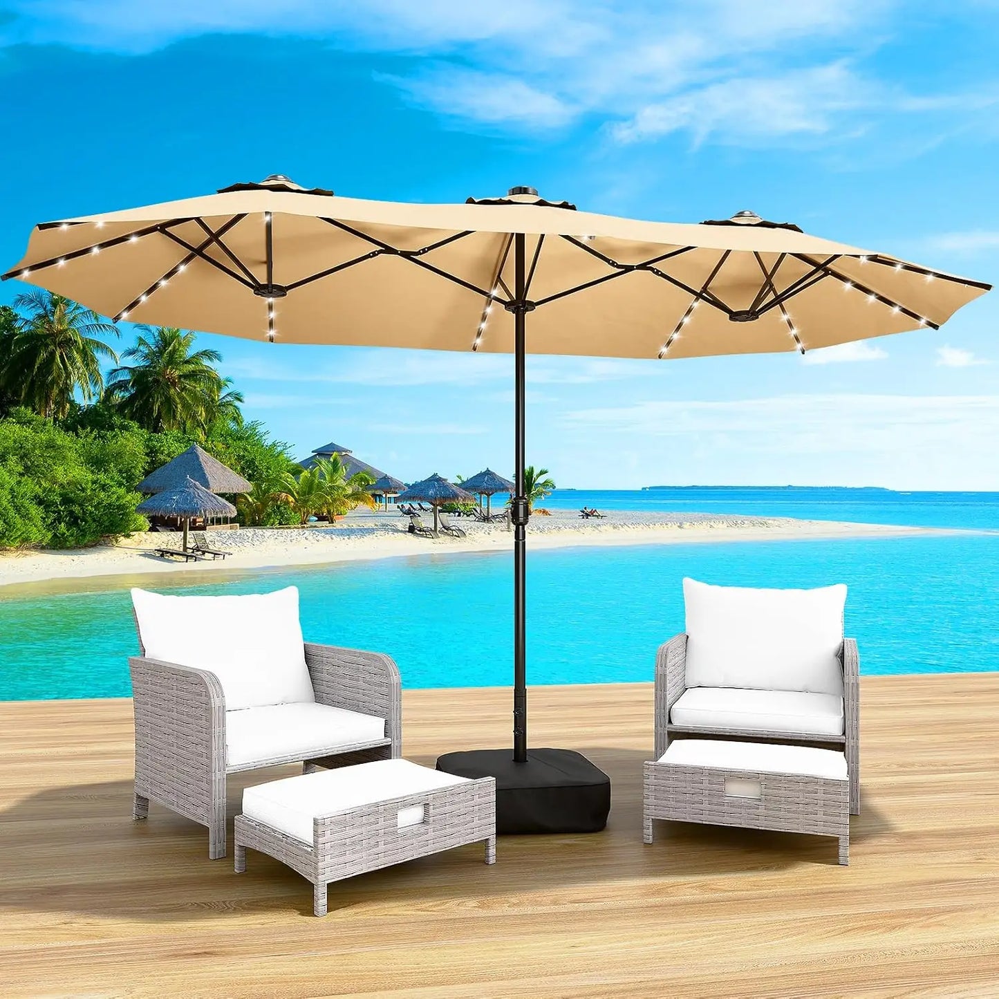 Patio Umbrella With Base Double-Sided Outdoor Shelter