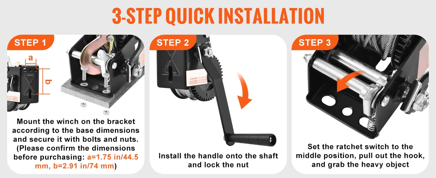 SucceBuy Hand Winch Heavy Duty Rope Crank With 2-Way Ratchet