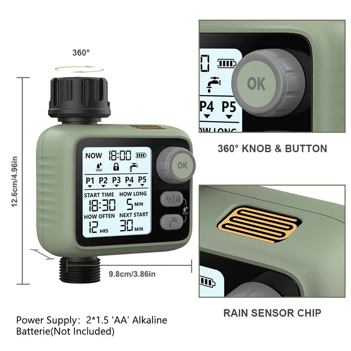 Eshico HCT-372 Water Timer With LED Backlight Rain Sensor