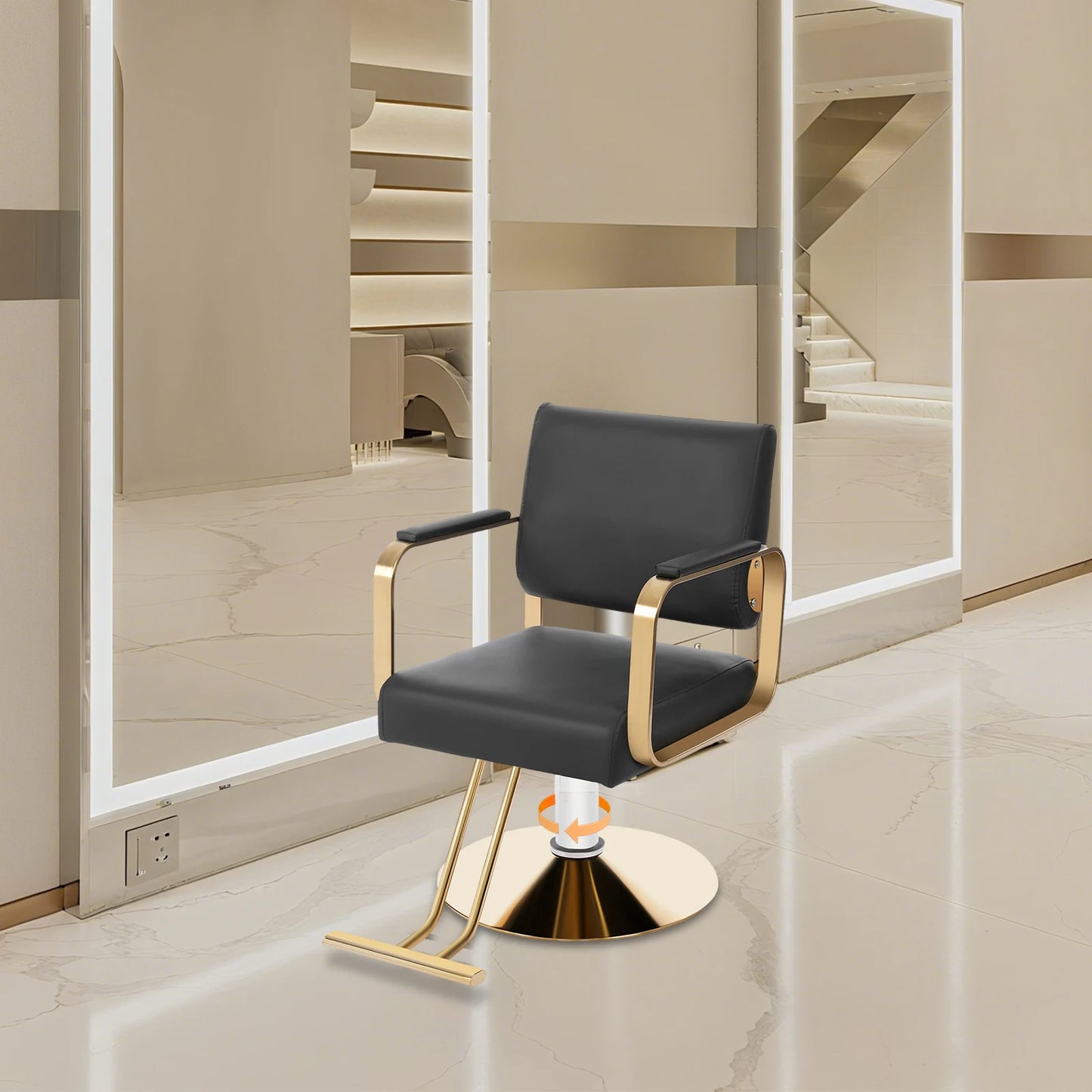 360 Degree Rotating Hair Salon Chair Black and Gold Freestanding