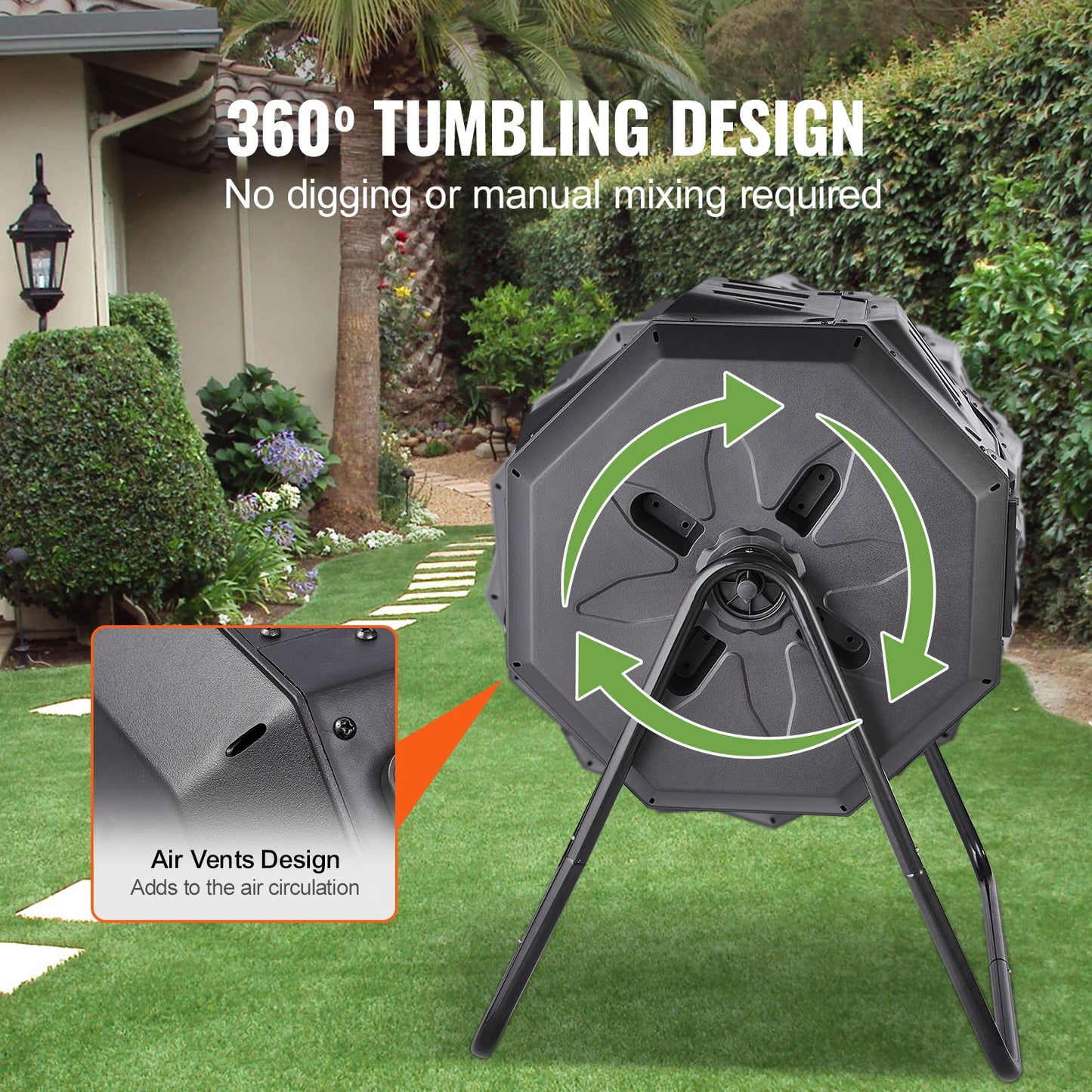 Dual Chamber Compost Bin Tumbler BPA Free for Garden