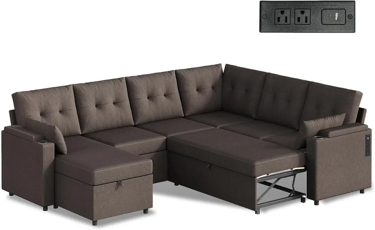 WLIVE U Shaped Sectional Sofa With Storage Chaise And Pillows
