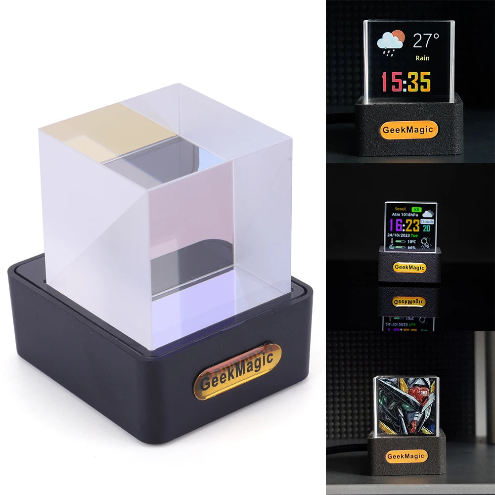 Alloet Crystal Cube Holographic Photo Display Weather Desk Clock
