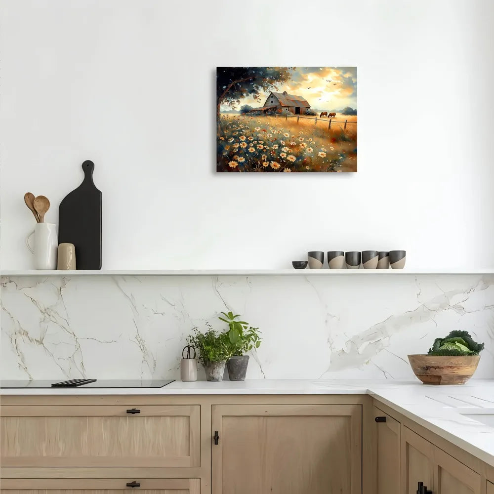 Quiet Farmhouse Landscape Painting For Living Room Office Decor