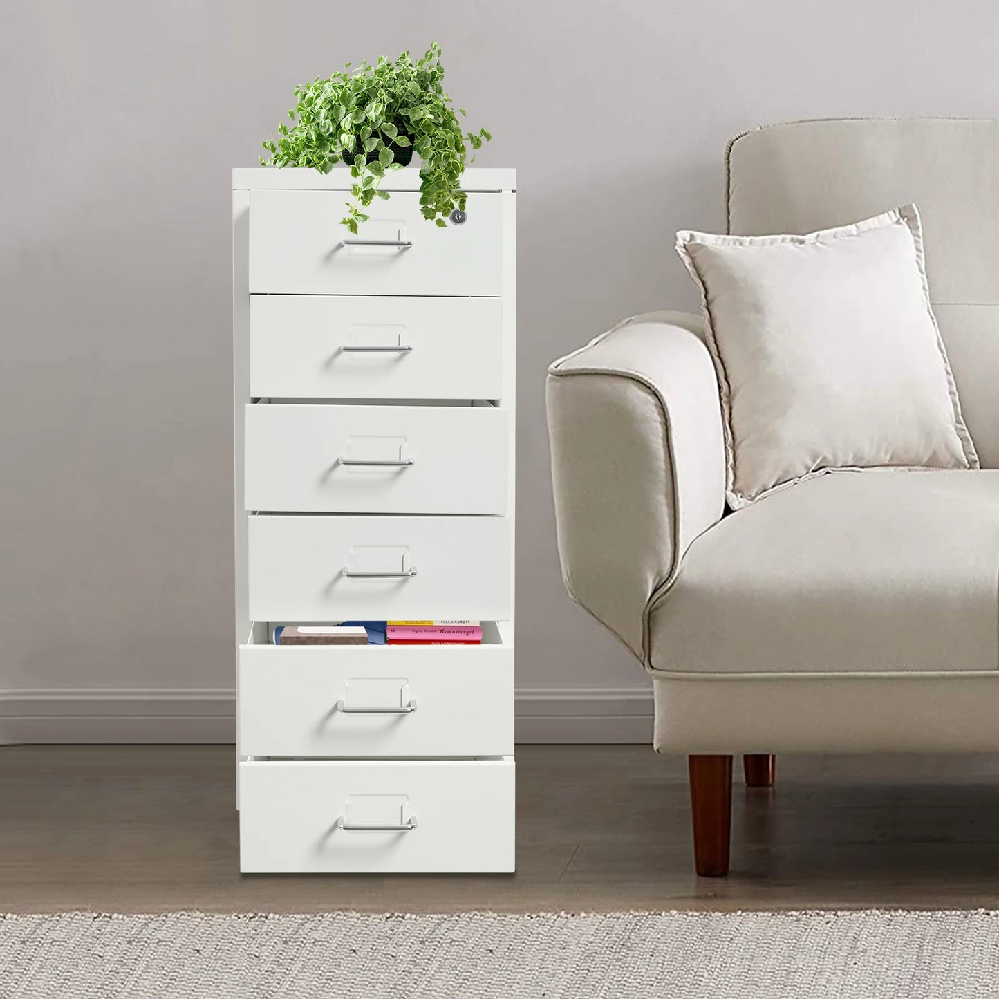 6 Drawer File Cabinet With Lock Metal Rolling Organizer For Office