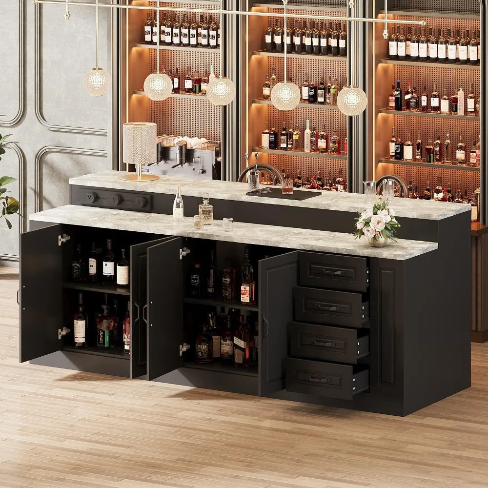 Bar Countertop With Three Charging Outlets And Storage Shelves