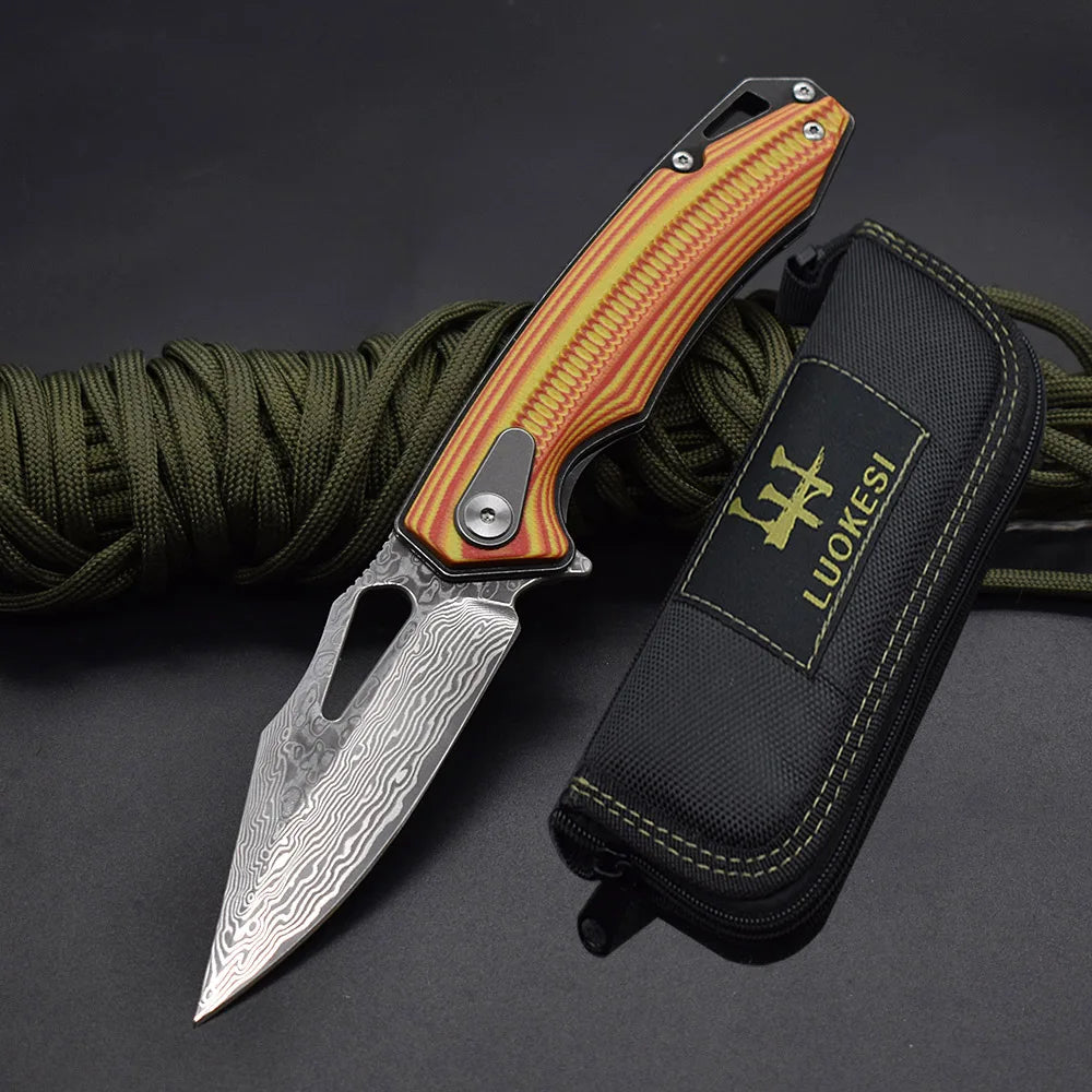 Blackdragon Damascus Steel Folding Knife With G10 Handle