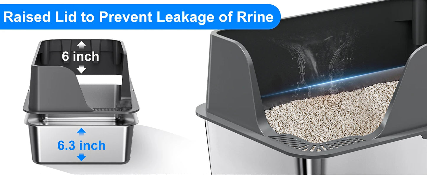 Stainless Steel Cat Litter Box With Lid Splash Proof And Leak Proof