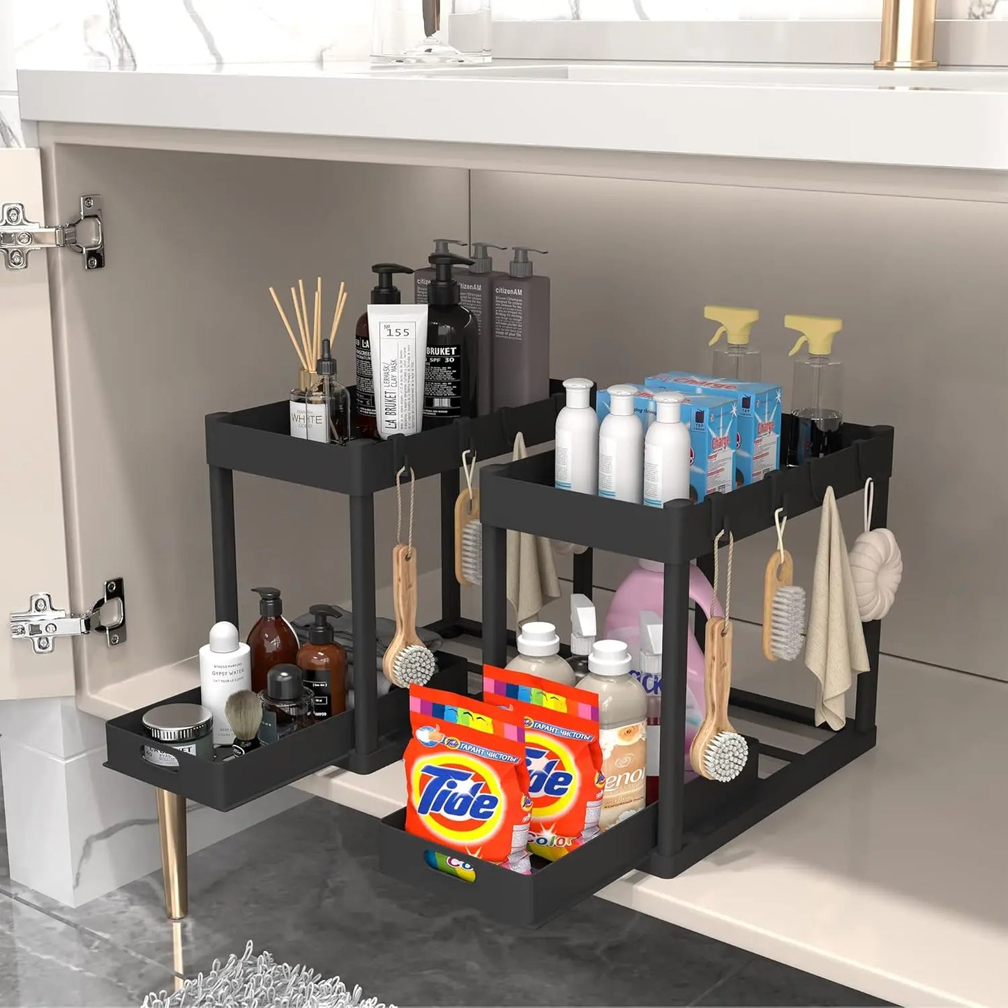Double-Tier Sink Mounted Storage Rack for Kitchen and Bathroom