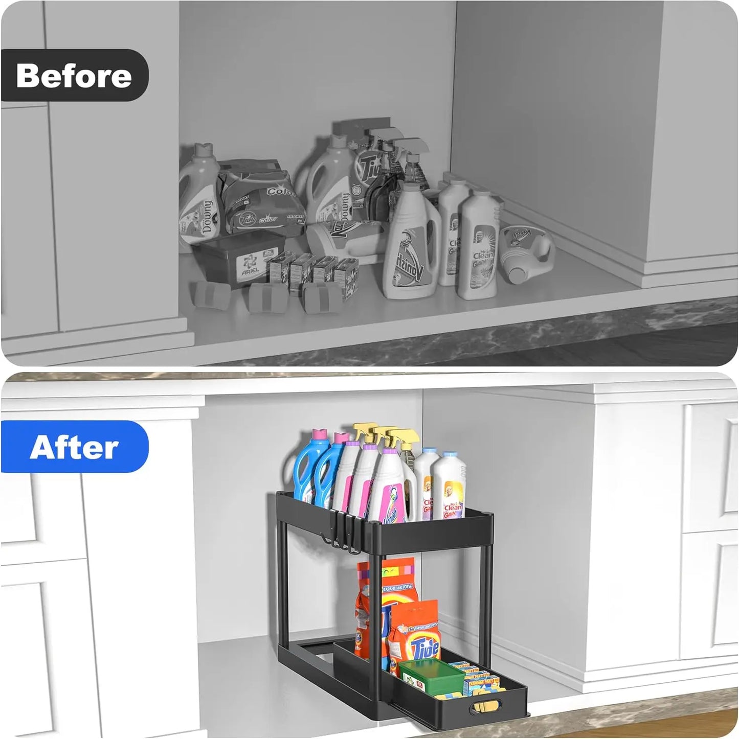 Double-Tier Sink Mounted Storage Rack for Kitchen and Bathroom