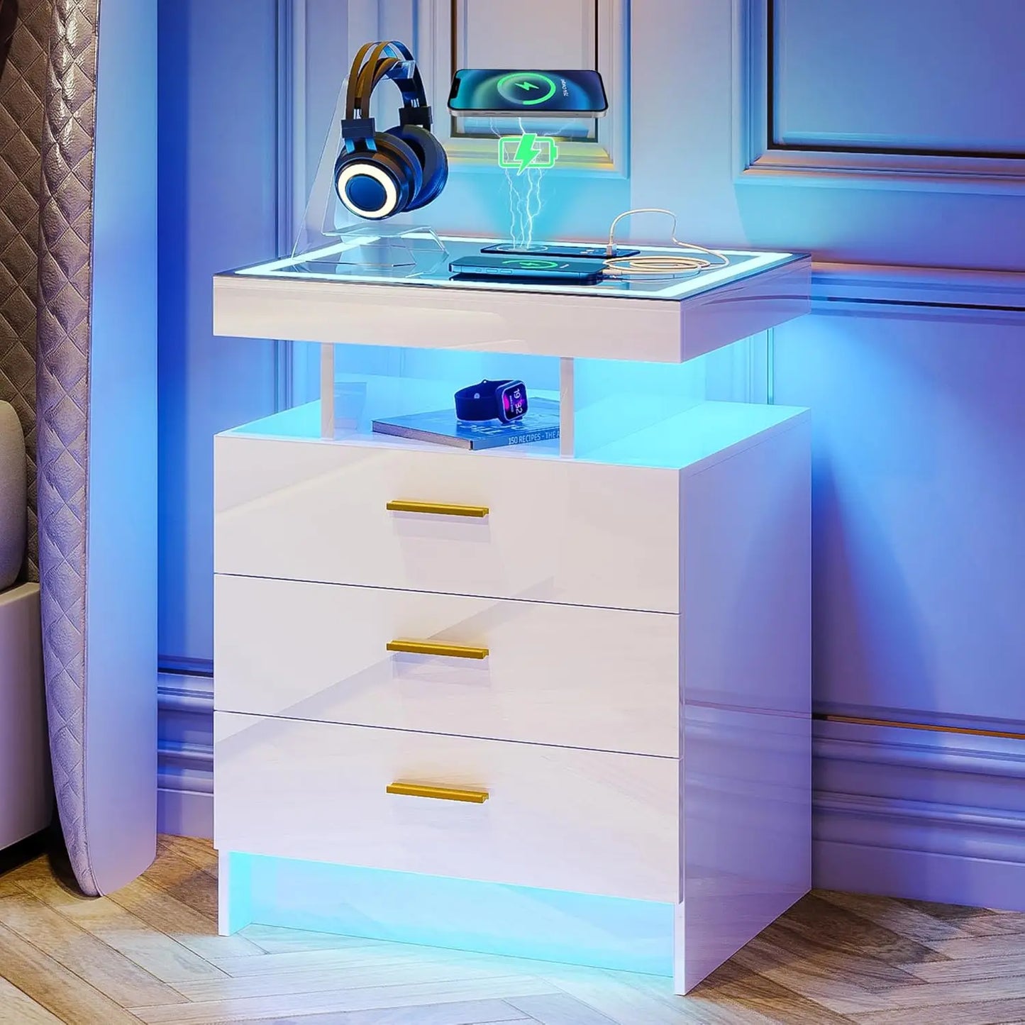 Nightstands Set With Wireless Charging Auto Sensor Led End Tables