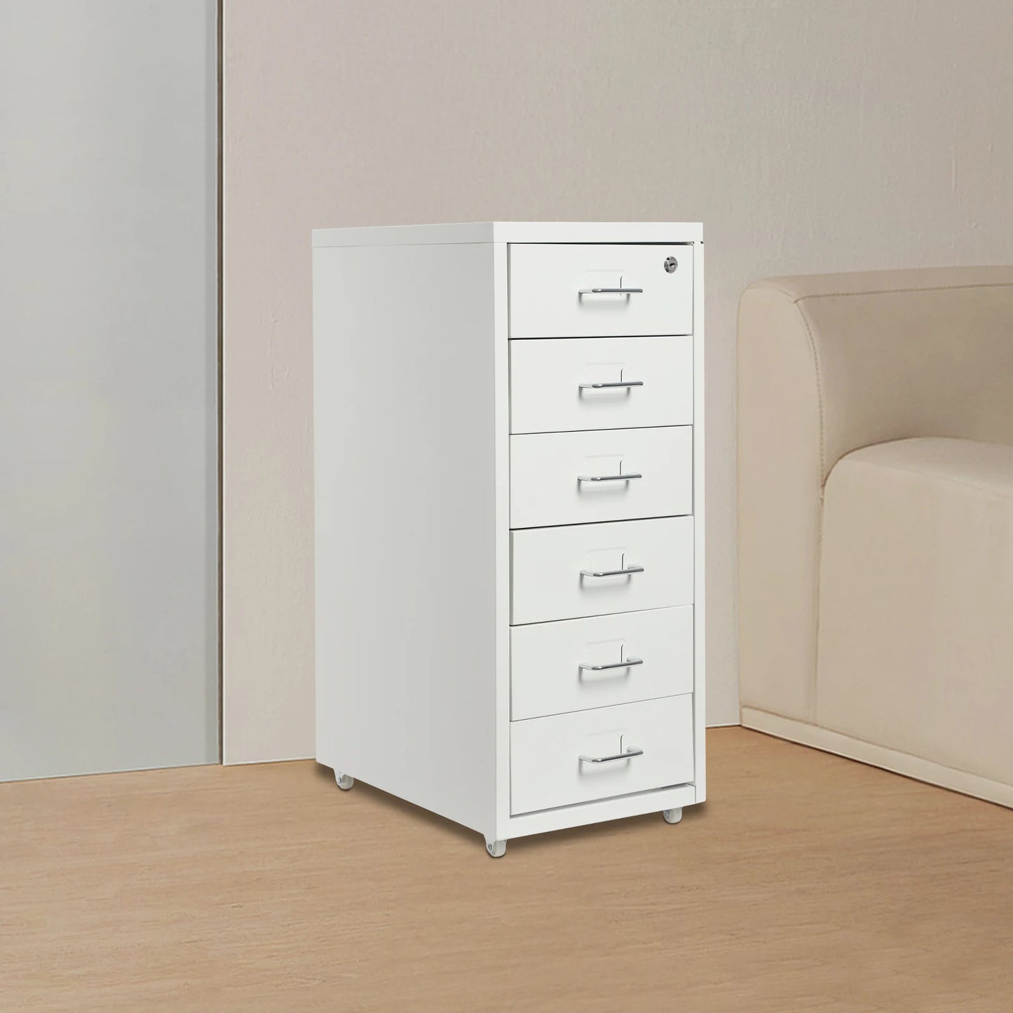 6 Drawer File Cabinet With Lock Metal Rolling Organizer For Office