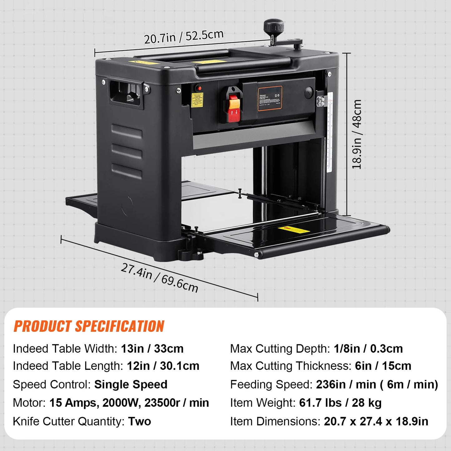 SucceBuy Thickness Planer 15-Amp 1800W Benchtop With Two-Blade