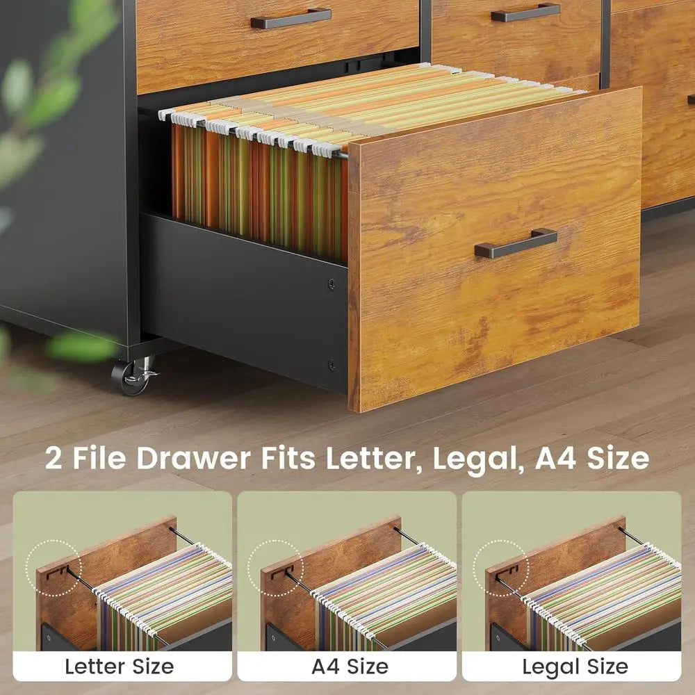 Wood Mobile Lateral File Cabinet With 6 Drawers LED Lighting