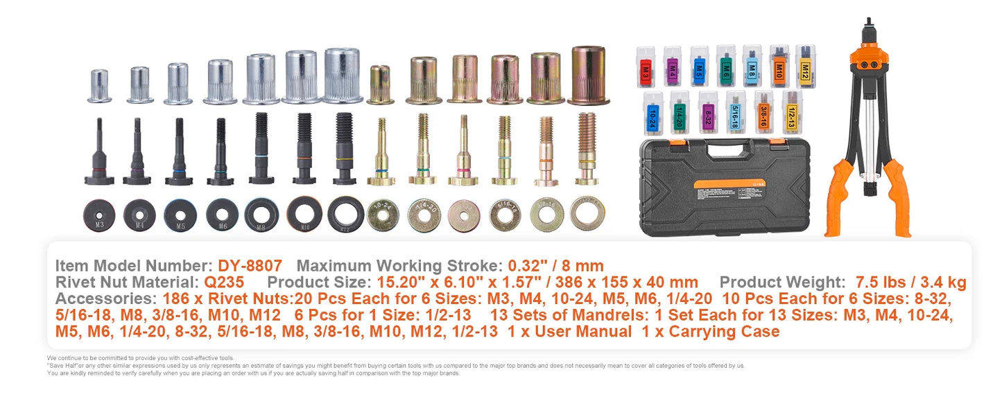 SucceBuy Rivet Nut Tool Kit With Metric And SAE Mandrels