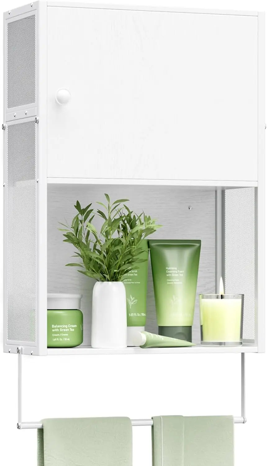 Over Toilet Bathroom Cabinet With Towel Bar And Shelves