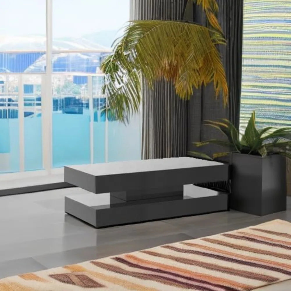 Glossy Modern LED Coffee Table With Two Storage Drawers