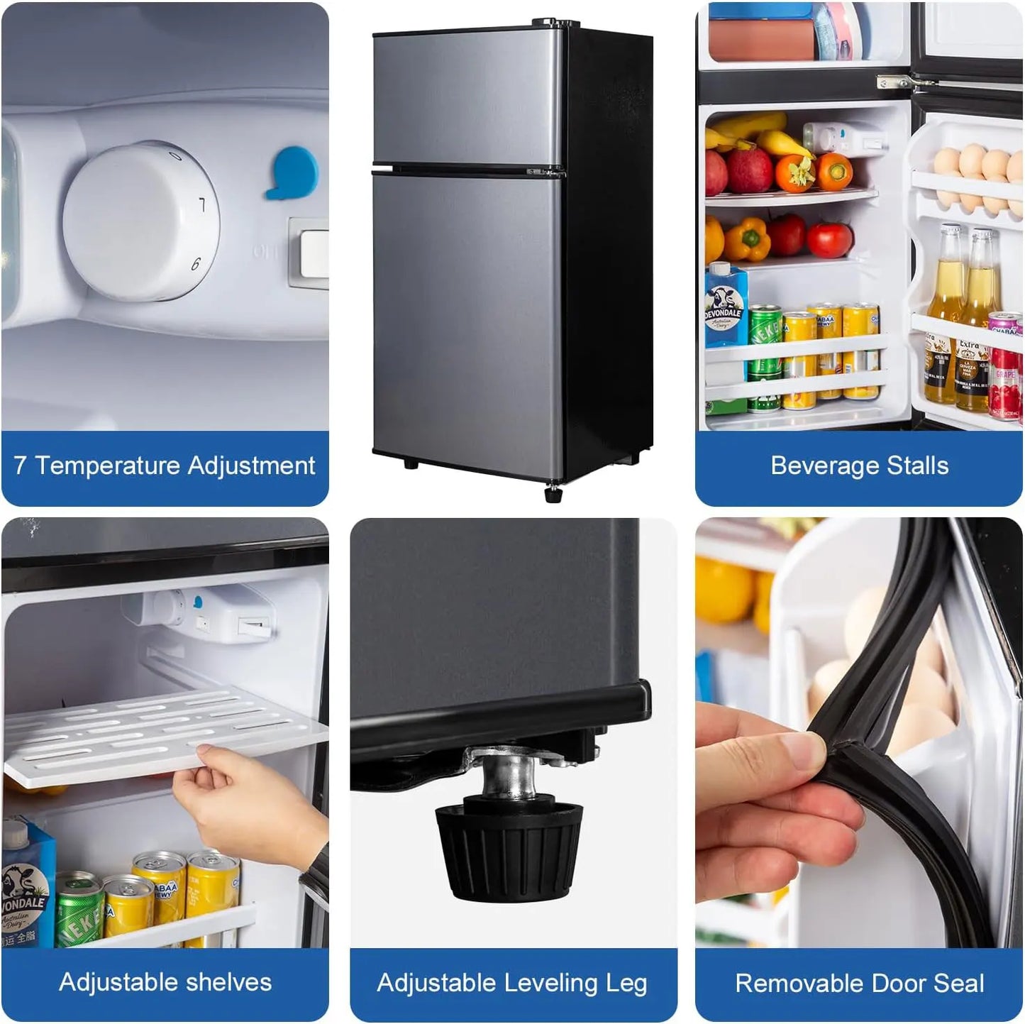 Krib Bling Mini Fridge With Freezer Energy Efficient Dual Doors