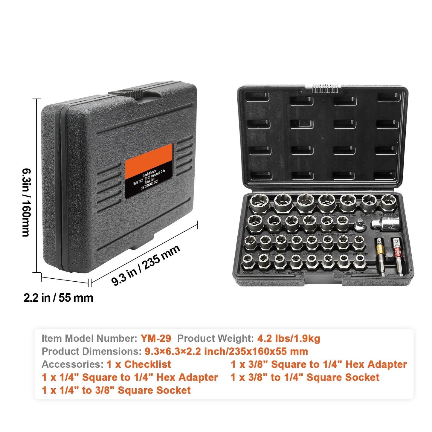 SucceBuy 29-Piece Bolt Extractor Set CR-MO Steel Nut Remover