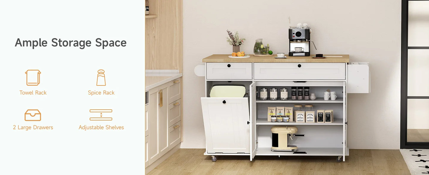 ONBRILL Rolling Mobile Kitchen Island With Power Outlet Towel Rack