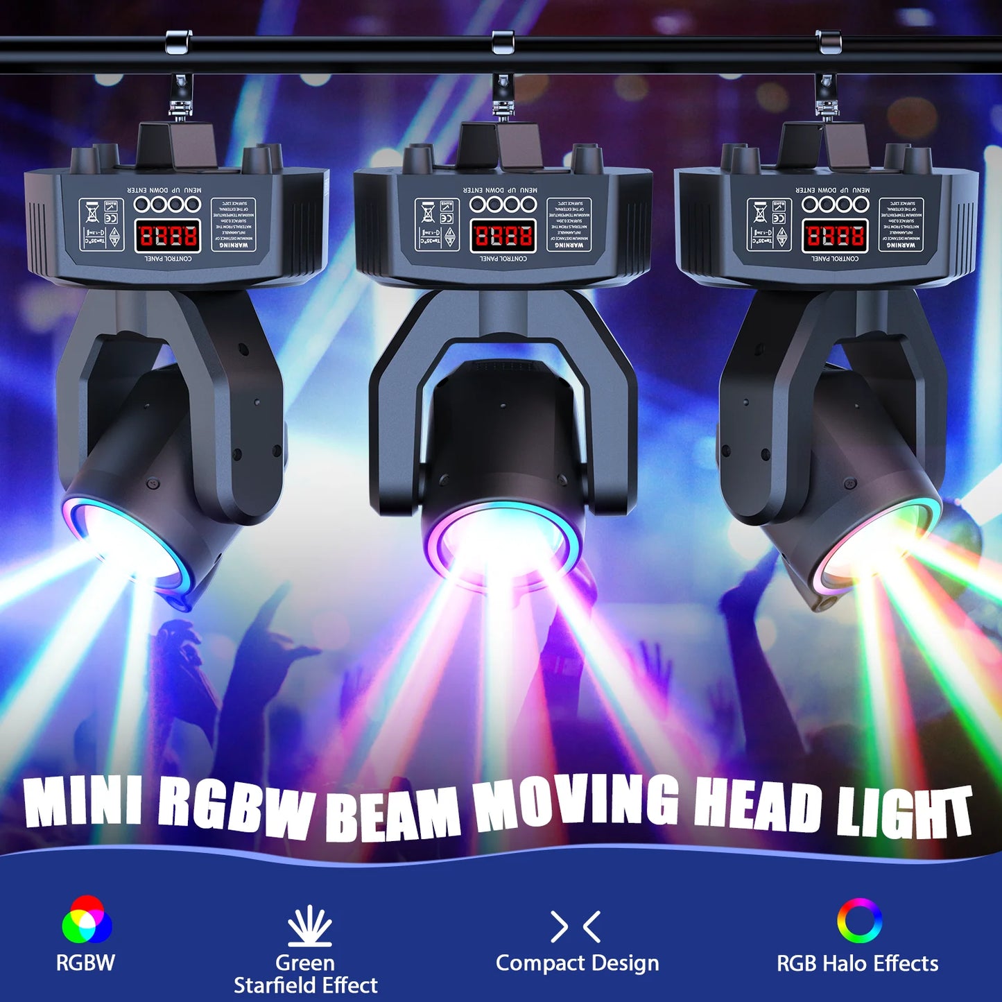 U'King Mini Moving Head Light 4in1 RGBW DMX Strobe Effect
