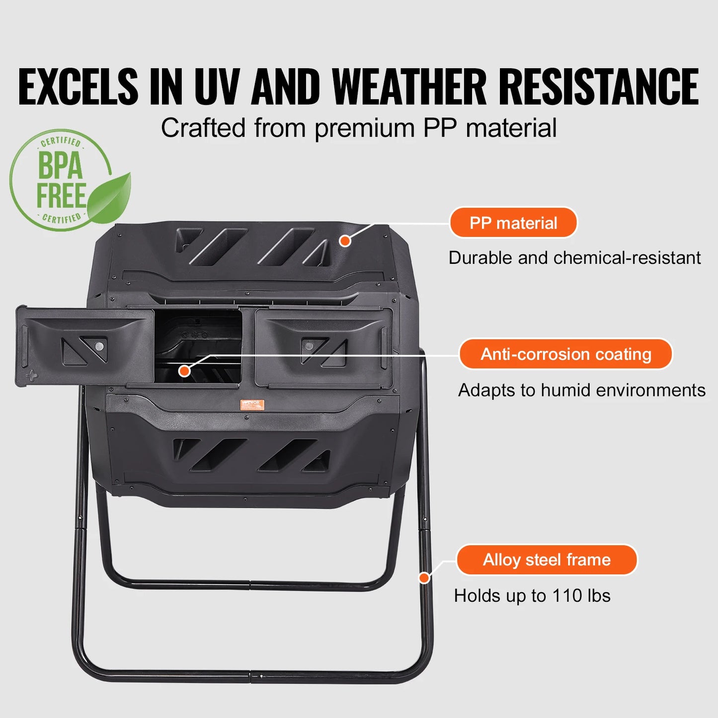 Dual Chamber Compost Bin Tumbler BPA Free for Garden