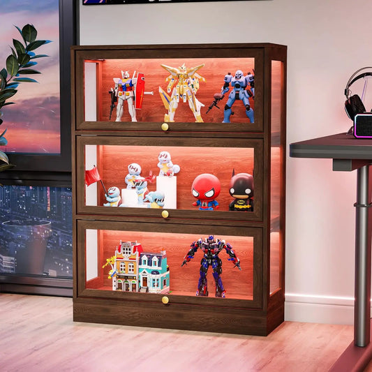 ZHILU 3-Tier Display Cabinet With LED Lighted Acrylic Doors