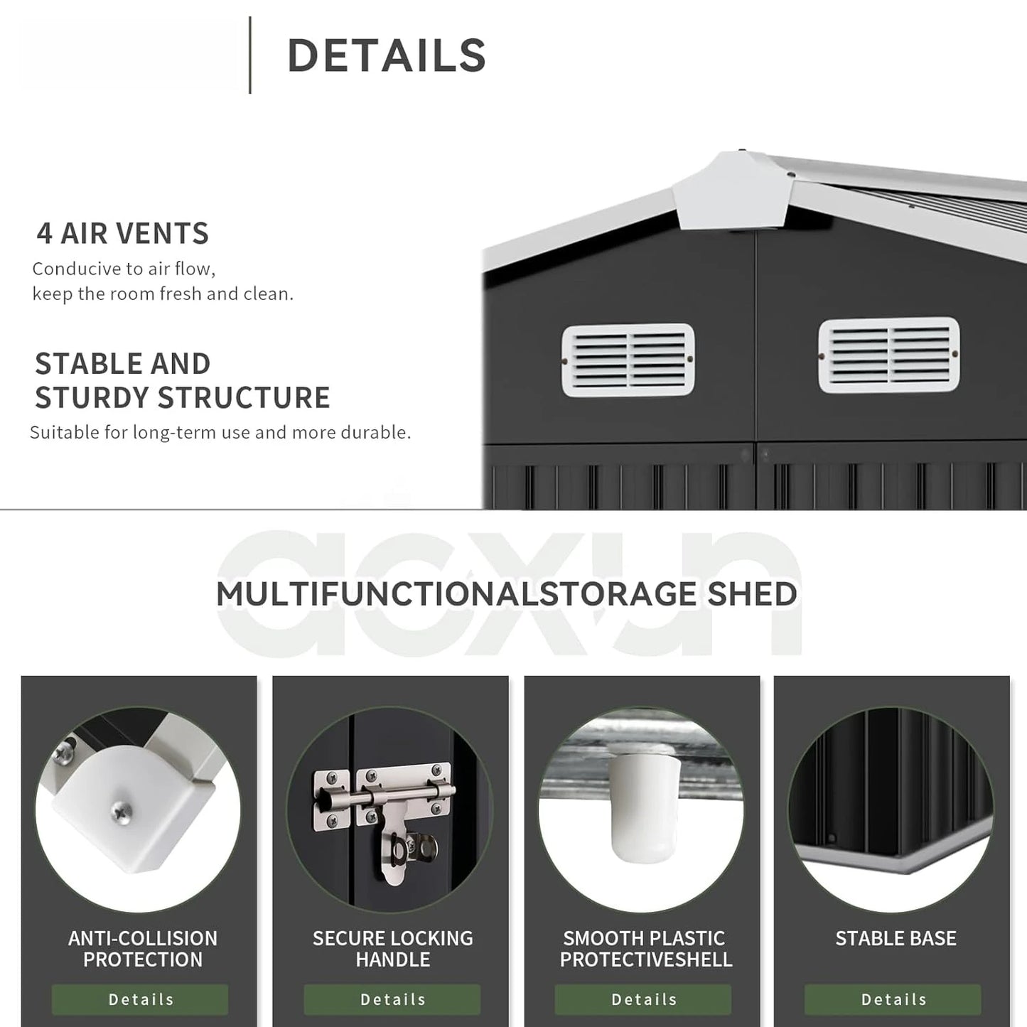 Galvanized Outdoor Storage Shed, Waterproof For Garden Tools
