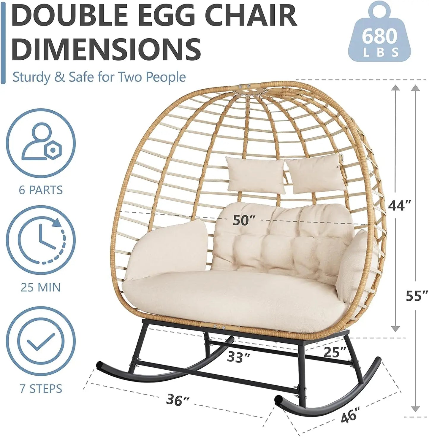 Double Egg Swing Chair Outdoor Indoor 2 Person Wicker Loveseat