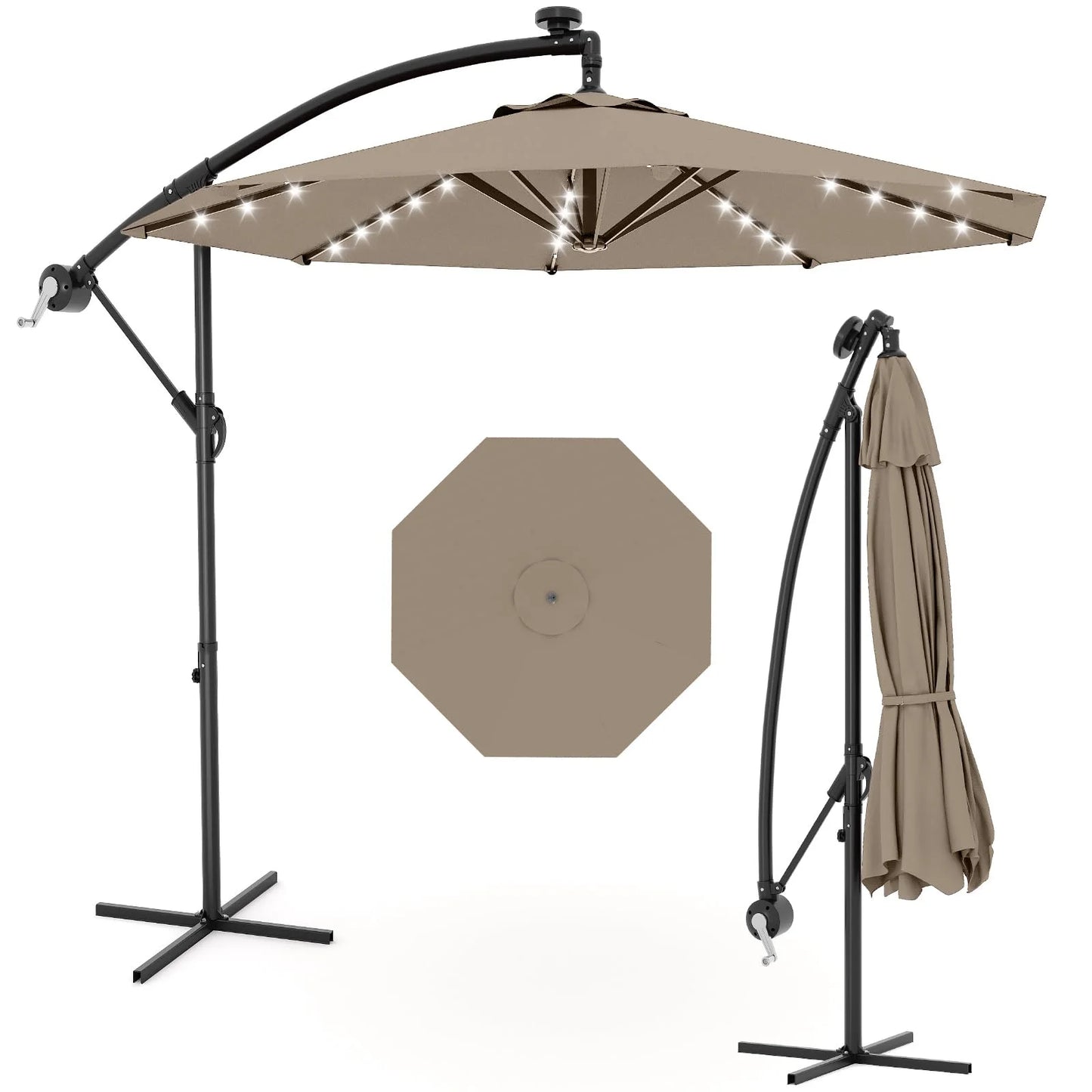 HiMISS Offset Cantilever Patio Umbrella With Solar Led Lights
