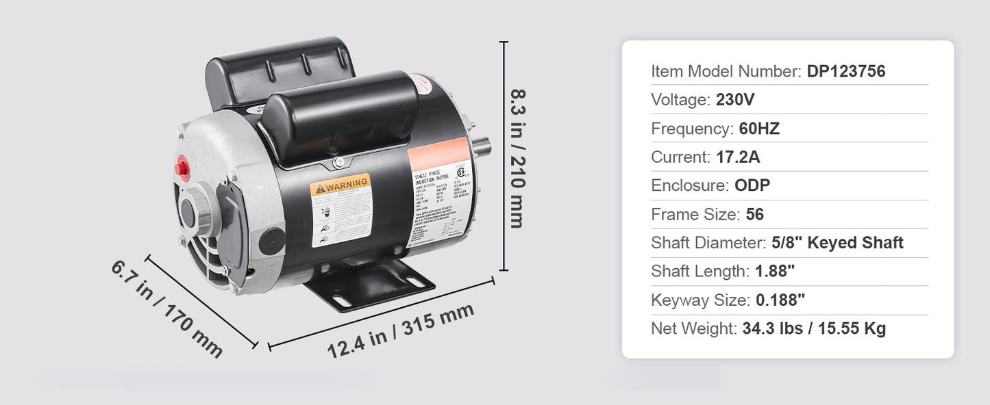 Air Compressor Motor 230V Single Phase 3450 RPM SucceBuy