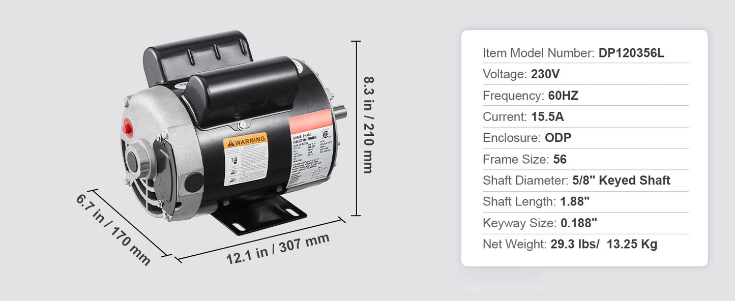 Air Compressor Motor 230V Single Phase 3450 RPM SucceBuy