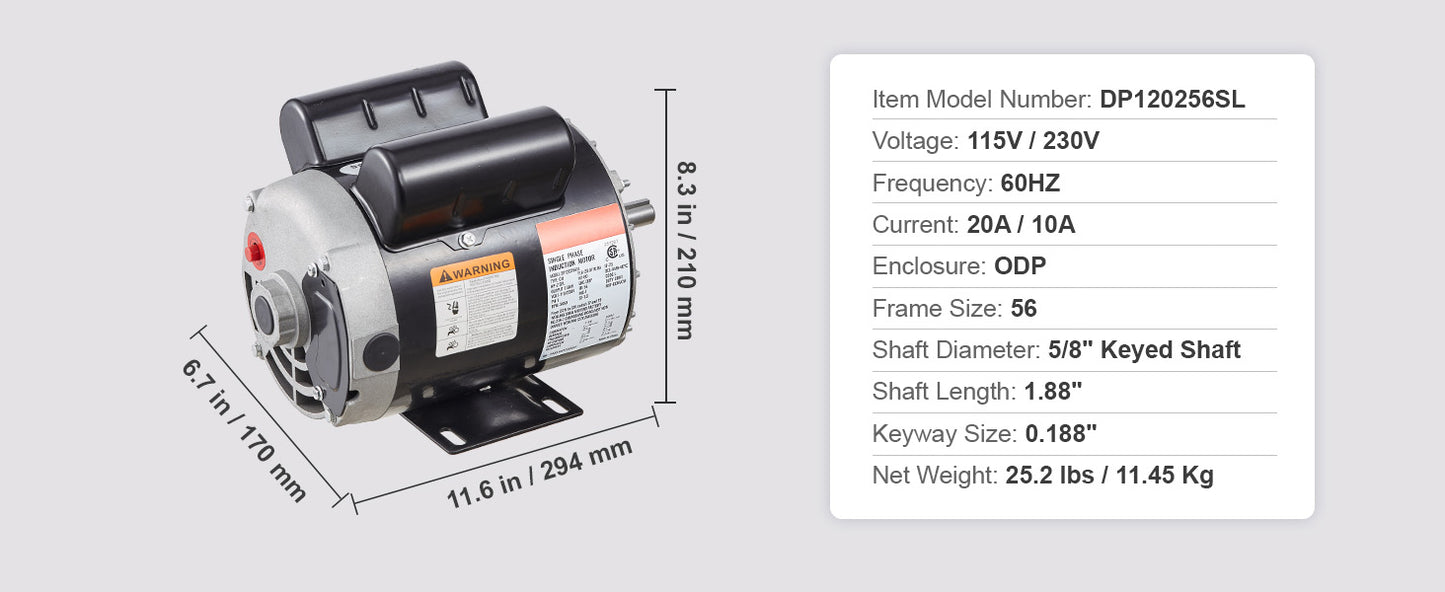 Air Compressor Motor 230V Single Phase 3450 RPM SucceBuy