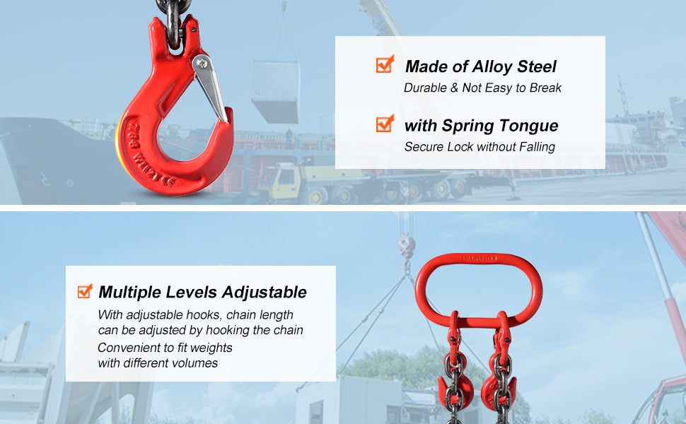 SucceBuy 3 Ton Chain Sling G80 2 Leg Grab Hook Heavy Duty Lifting