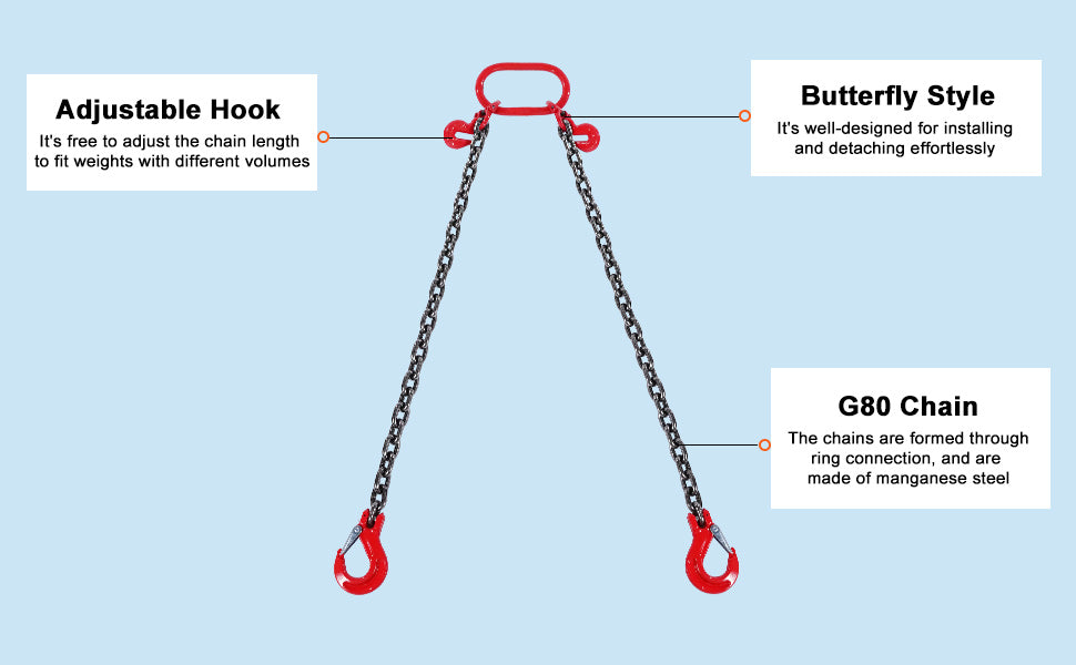 SucceBuy 3 Ton Chain Sling G80 2 Leg Grab Hook Heavy Duty Lifting